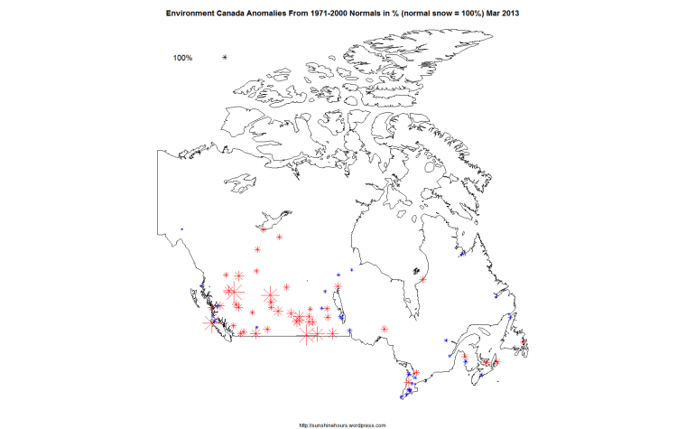 EC Normals Snow Anomalies 2013-03
