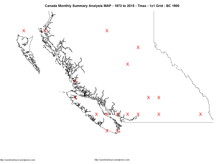 Canada Monthly Summary Analysis MAP - 1873 to 2015 - Tmax - 1x1 Grid - BC 1900