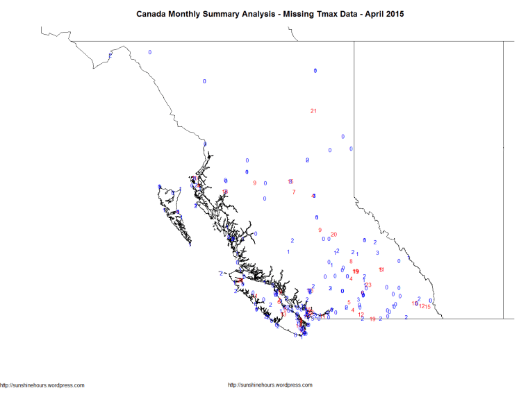 Canada Monthly Summary Analysis - Missing Tmax Data - April 2015
